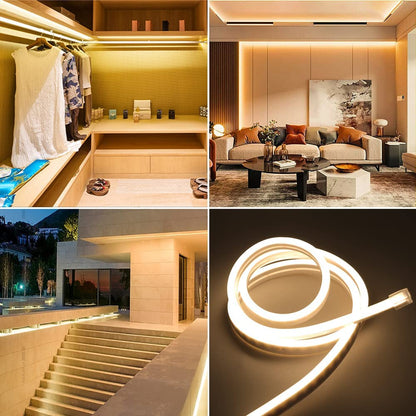 DOSYU Tira Neón Flex LED, 12V 16.4ft/5m Impermeable Flexible Cortable DIY 2835 Luces Led IP65 Decorativa para TV, Cuarto,Halloween, Fiesta de Navidad, con Adaptador(Blanco cálido)