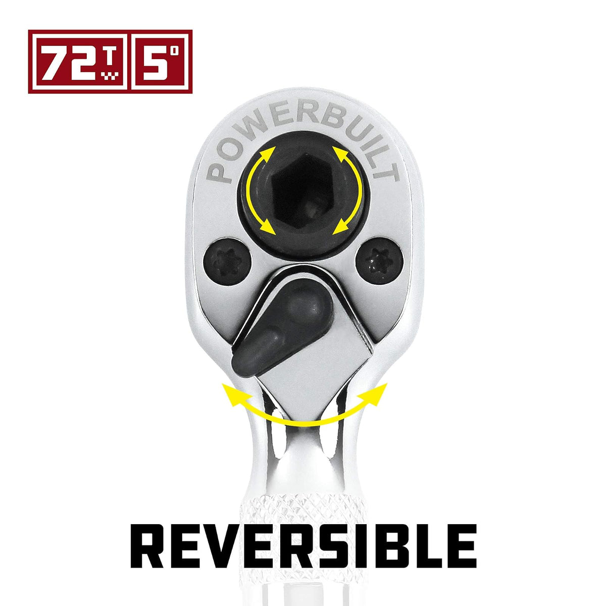 Powerbuilt Trinquete Stubby, mini llave de trinquete de 1/4 pulgadas, reversible de 72 dientes, espacios reducidos, liberación rápida - 940478