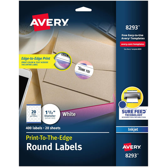 Avery High-Visibility Labels 8293, Matte White, 400/Box