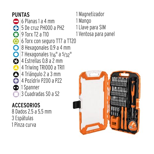 Truper JGO-TEL-77, Juego p/reparación de celulares y disp. electrónicos,77 pzas