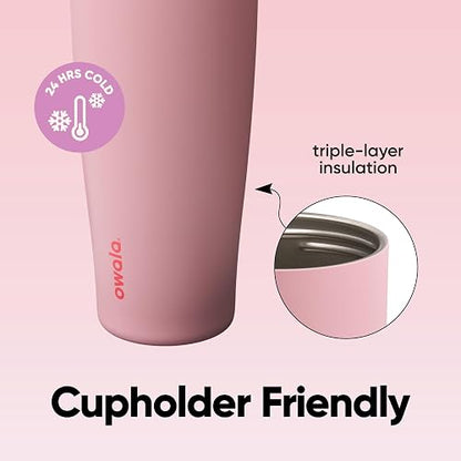 Owala FreeSip Botella de Agua Aislada 40 oz | Rosa, acero inoxidable, aislamiento doble pared, popote integrada, mantiene frío 24 horas