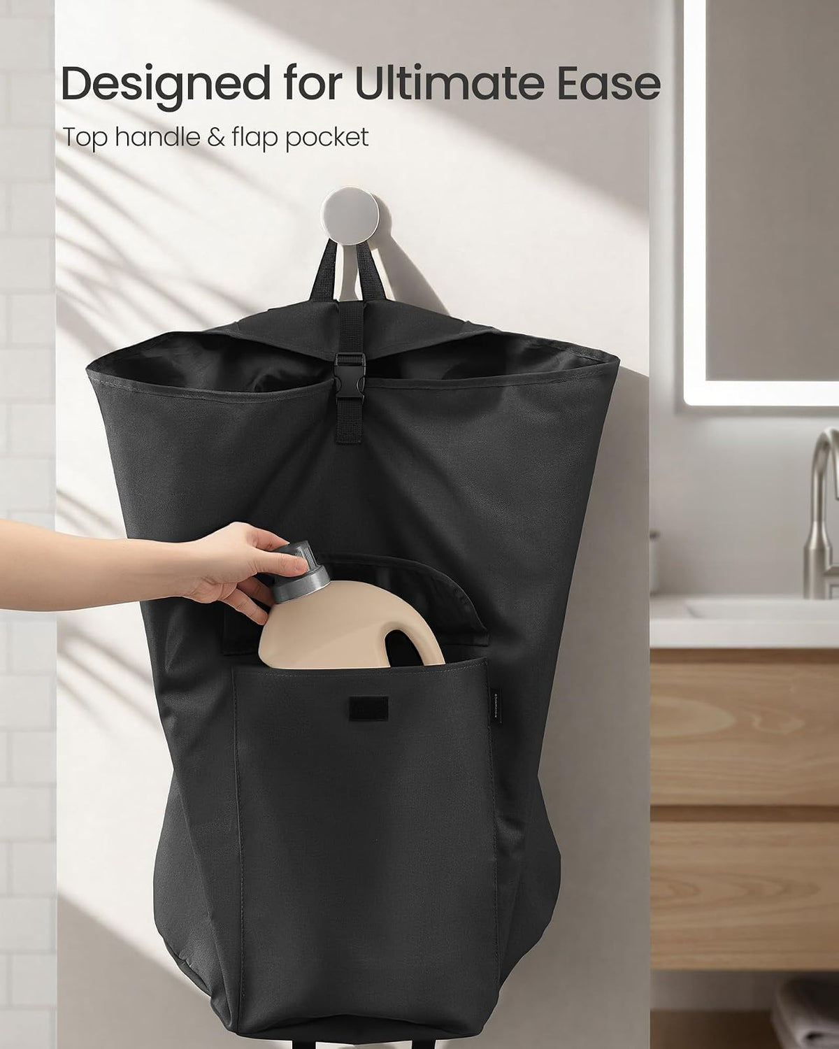 SONGMICS - Bolsa de lavandería, mochila de lavandería de 31.7 galones (120 l), resistente, grande con parte superior extensible, tela Oxford, correas anchas para los hombros y bolsillo con solapa
