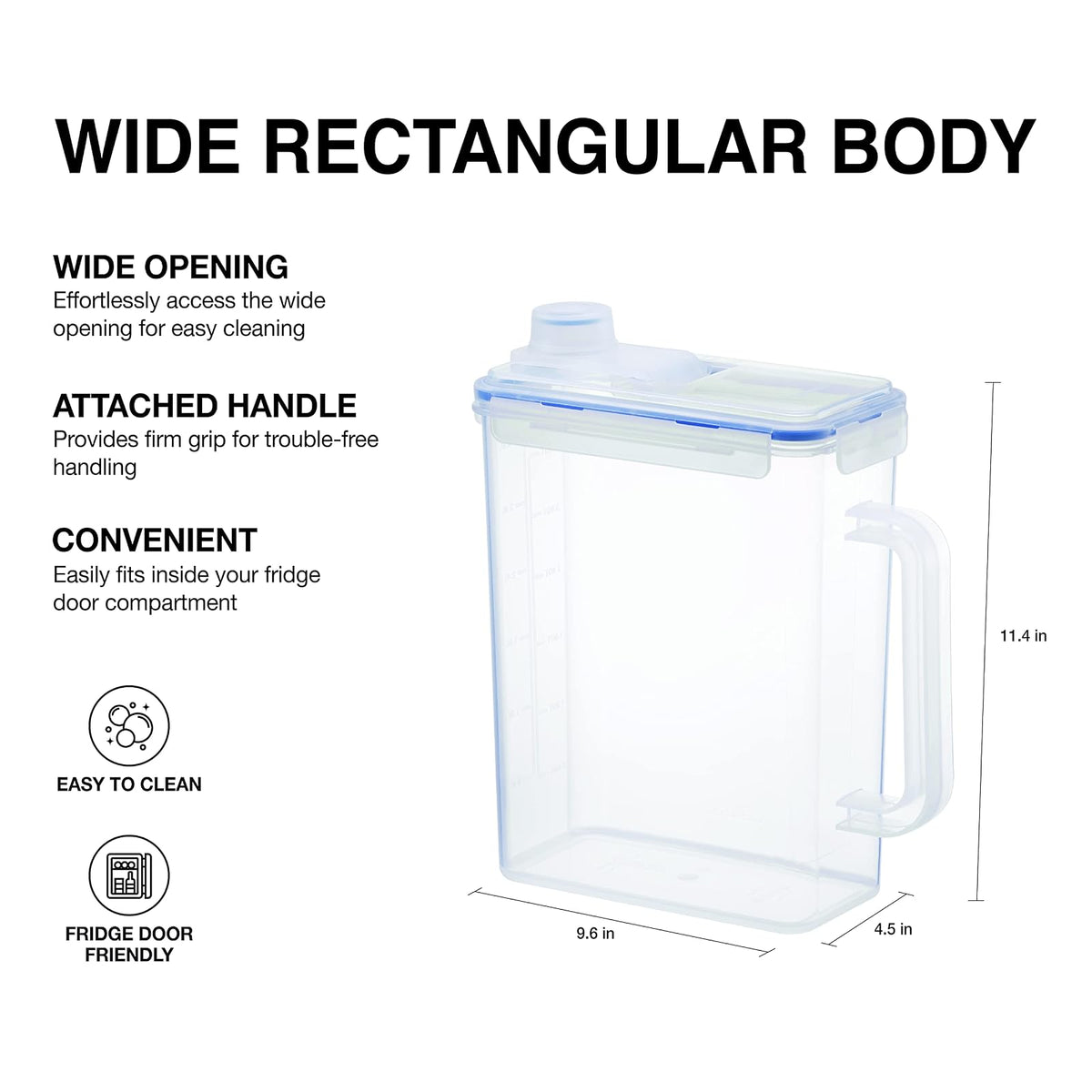 LocknLock - Jarra de agua para puerta de refrigerador, con asa, sin BPA, con tapa de rosca, perfecta para hacer tés y jugos, 1 galón, transparente