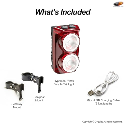 Cygolite Hypershot 350 y 250 lúmenes modelos de luz trasera para bicicleta, 7 modos nocturnos y diurnos, velocidades de flash sintonizables por el usuario, pequeño y duradero, resistente al agua IP64,