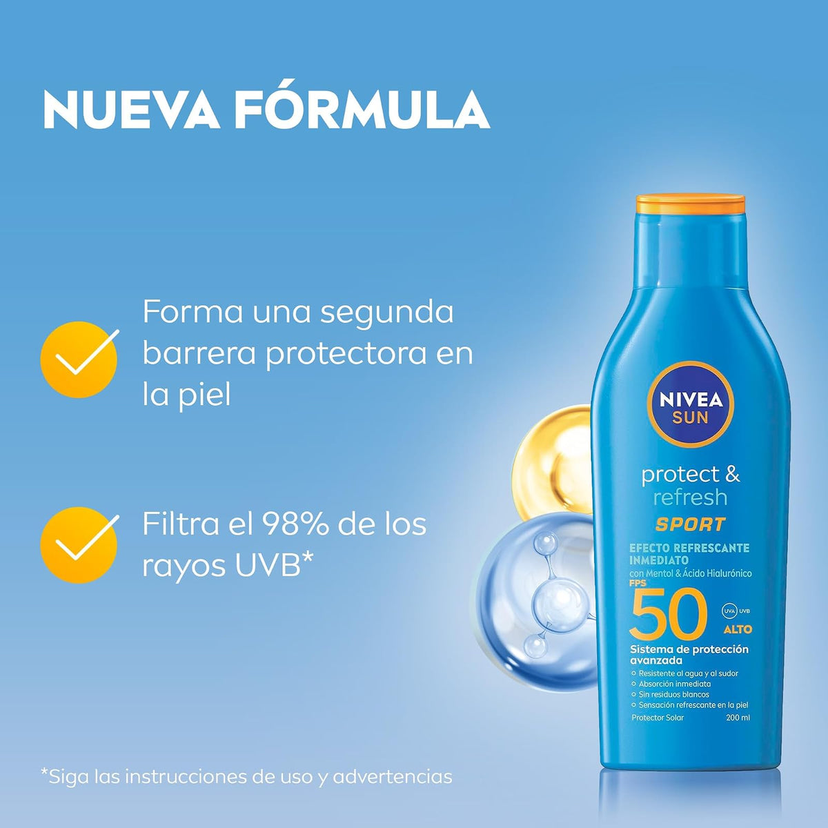 Protector Solar Corporal NIVEA SUN Protect & Refresh Sport En Loción FPS 50+ 200Ml, Rápida Absorción