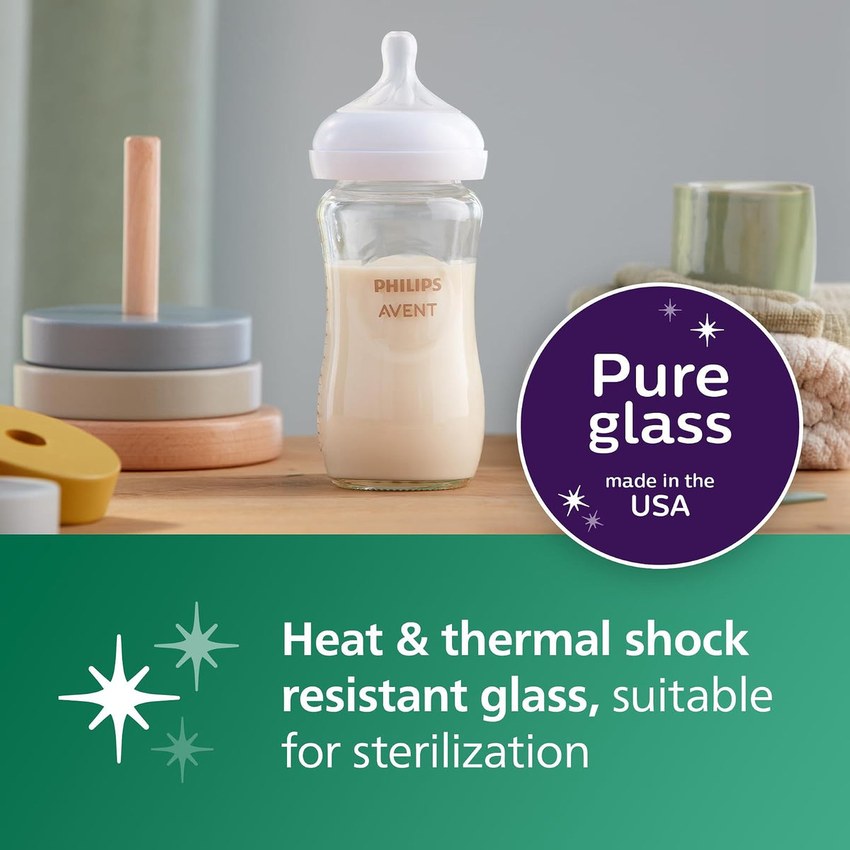 Philips AVENT Botella de cristal natural con pezón de respuesta natural, juego de regalo para bebé, SCD858/01