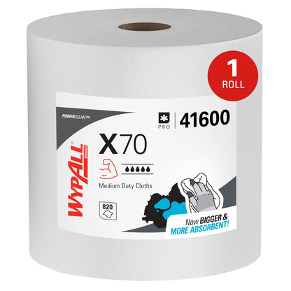 WypAll Power Clean X70 - Paños de trabajo medio (41600), rollo jumbo, rendimiento de larga duración, blanco, 1 rollo, 870 hojas