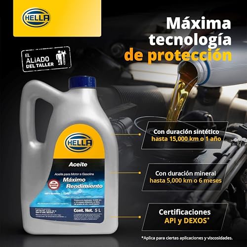 HELLA - ACEITE 100% SINTÉTICO PARA MOTOR A GASOLINA 5W30, GARRAFA DE 5 LITROS. NÚMERO DE PARTE : HSO-5W30 358271041