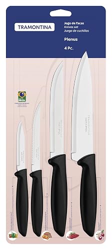 TRAMONTINA - Juego de Cuchillos de Cocina Plenus de Acero Inoxidable y Mangos de Poliprolipeno4 Piezas - Negro
