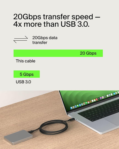 Belkin Connect - Cable USB4 (cable de alimentación de 4 pies/1,2 m), cable USB-C a USB-C con entrega de alimentación de 240 W + 20 Gbps, cable de alimentación compatible con USB4, compatible con