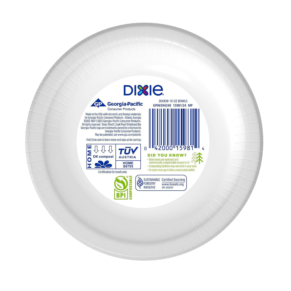 Dixie® - Cuencos de papel de 10 onzas, 72 unidades
