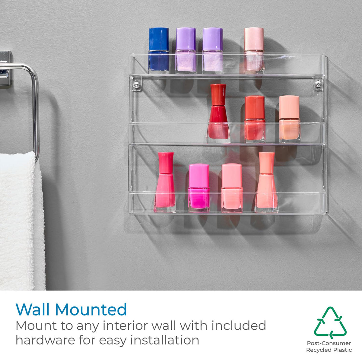 InterDesign - Estante de almacenamiento de esmalte de uñas Clarity 41400 para montaje en pared con estantes para baño, tocador y armario, transparente