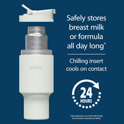 Dr. Brown's - Enfriador de leche materna y fórmula, almacenamiento aislado portátil para bombeo de leche materna y alimentación con biberón, capacidad de 20 onzas/590 ml, blanco ártico, sin BPA