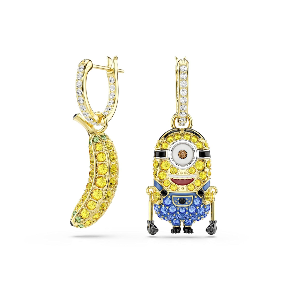 arete de aro Swarovski Minions Stuart and plátano, Pavé, Mini, multicolor, baño dorado