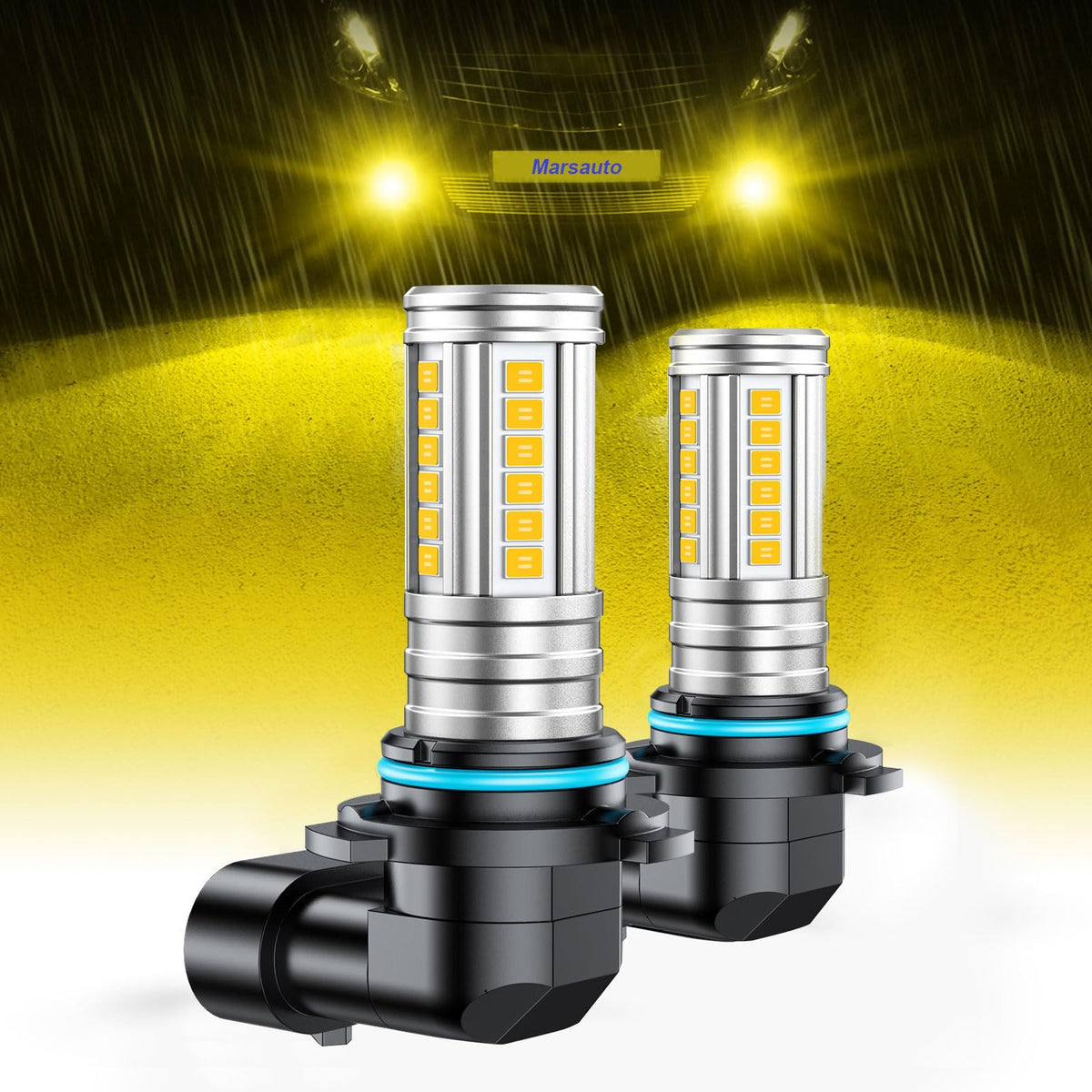 Marsauto 9145/H10/9140 Bombillas LED Antiniebla Amarillas 12000 lm 360° 600% Más Brillante 3000K Ámbar con 60 Chips