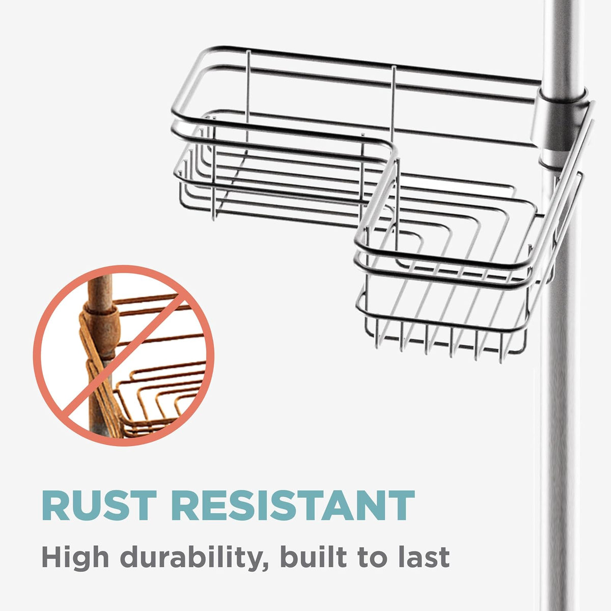 Zenna Home - Organizador de esquina para ducha con poste de tensión, organizador ajustable para ducha de pie con 4 cestas y ganchos en forma de L, organizador de barra de tensión para baño, resistente