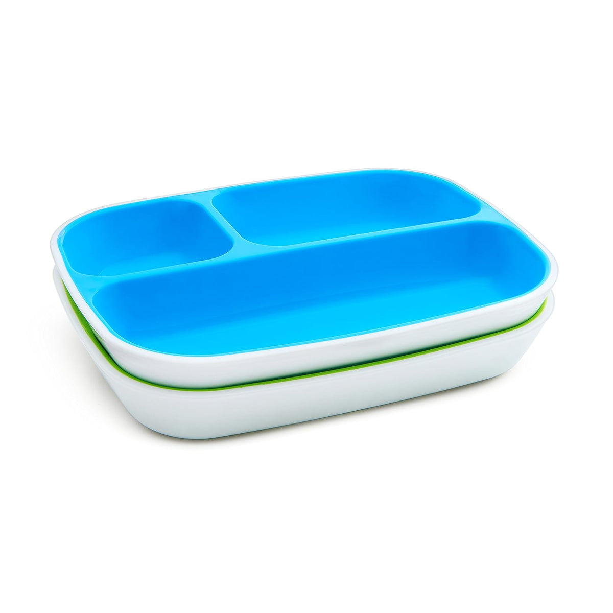 Munchkin Splash juego de comedor de 4 piezas para niños pequeños con plato dividido y tazón, Azul/Verde, 4 Piezas