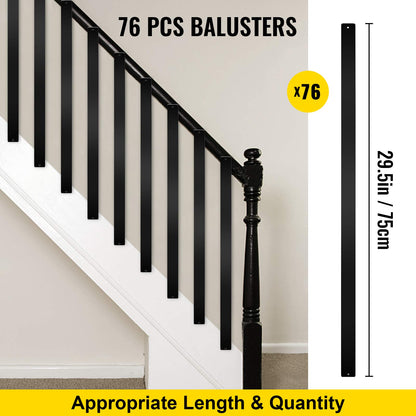 VEVOR de cubierta, paquete de 76 ejes de metal para cubierta, balaustre de escalera de 29.5 x 1 x 0.5 pulgadas con tornillos, de cubierta de aleación de aluminio para madera y