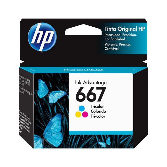 HP Cartucho de Tinta 667 Tricolor Original, para Impresora DeskJet Ink Advantage 1275, 2374, 2375, 2376, 2775, 2776, 6076, 6476, 6476, Rendimiento hasta 100 páginas (3YM78AL)