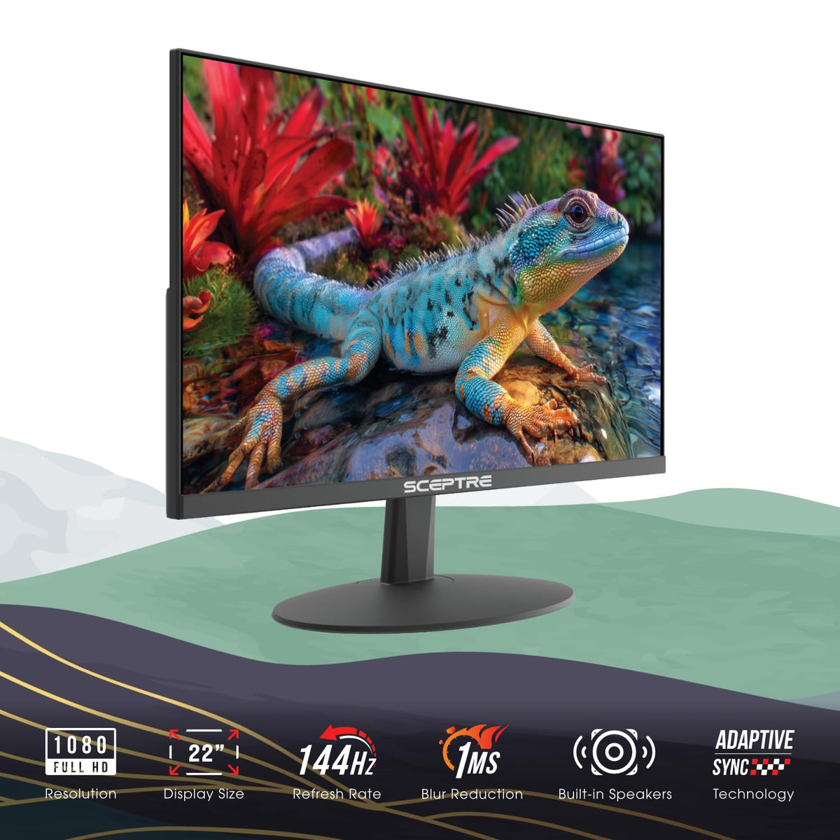 Sceptre Nuevo Monitor para Juegos de 22 Pulgadas, FHD 1080p, hasta 144Hz, HDMI, DisplayPort, Altavoces Integrados, Negro máquina (E225W-FW144 Series, 2026)