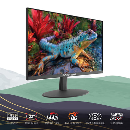 Sceptre Nuevo Monitor para Juegos de 22 Pulgadas, FHD 1080p, hasta 144Hz, HDMI, DisplayPort, Altavoces Integrados, Negro máquina (E225W-FW144 Series, 2026)