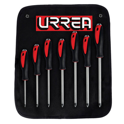 Urrea 9100GB Juego de destornilladores con mango bimaterial de golpe, punta Phillips, 7 piezas - 7 piezas- 9100GB
