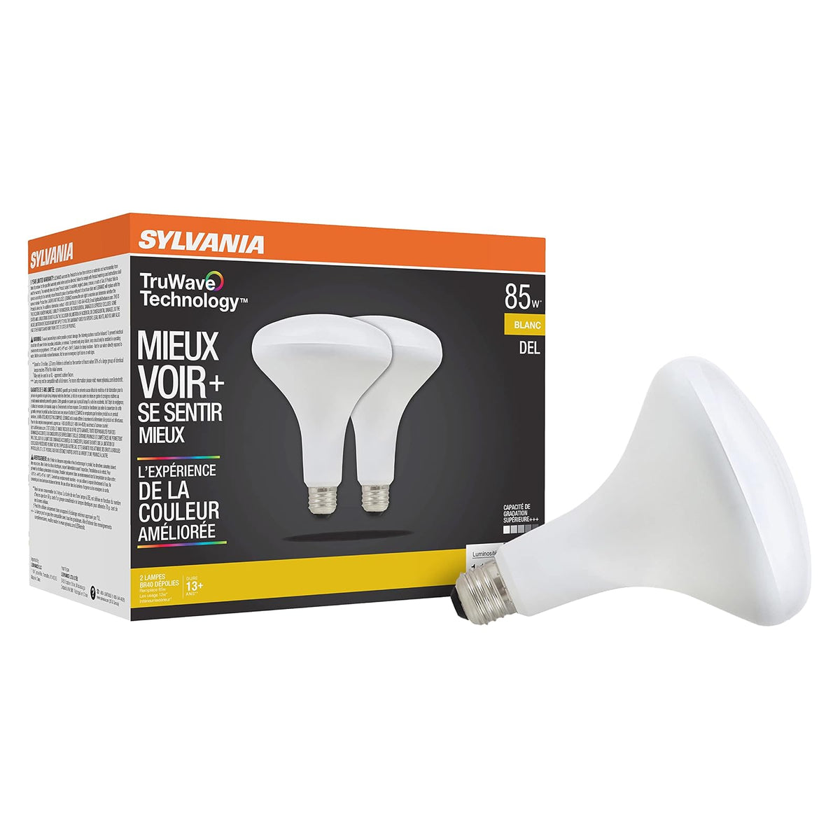 Sylvania - foco LED TruWave Natural Series BR40, equivalente a 85 W, 12 W, 1100 lúmenes, base media, regulable, esmerilada, 3000 K, blanco, paquete de 2 (40786)
