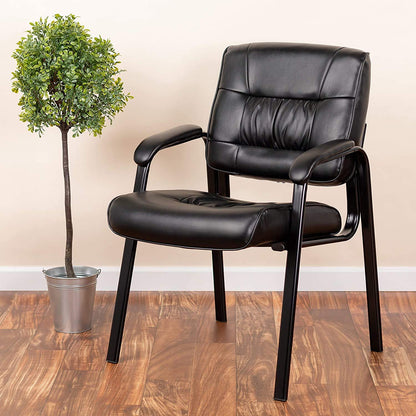 Flash Furniture Haeger LeatherSoft - Silla de recepción ejecutiva con reposabrazos Acolchados, Silla Lateral tapizada para Sala de Estar u Oficina, Color Negro