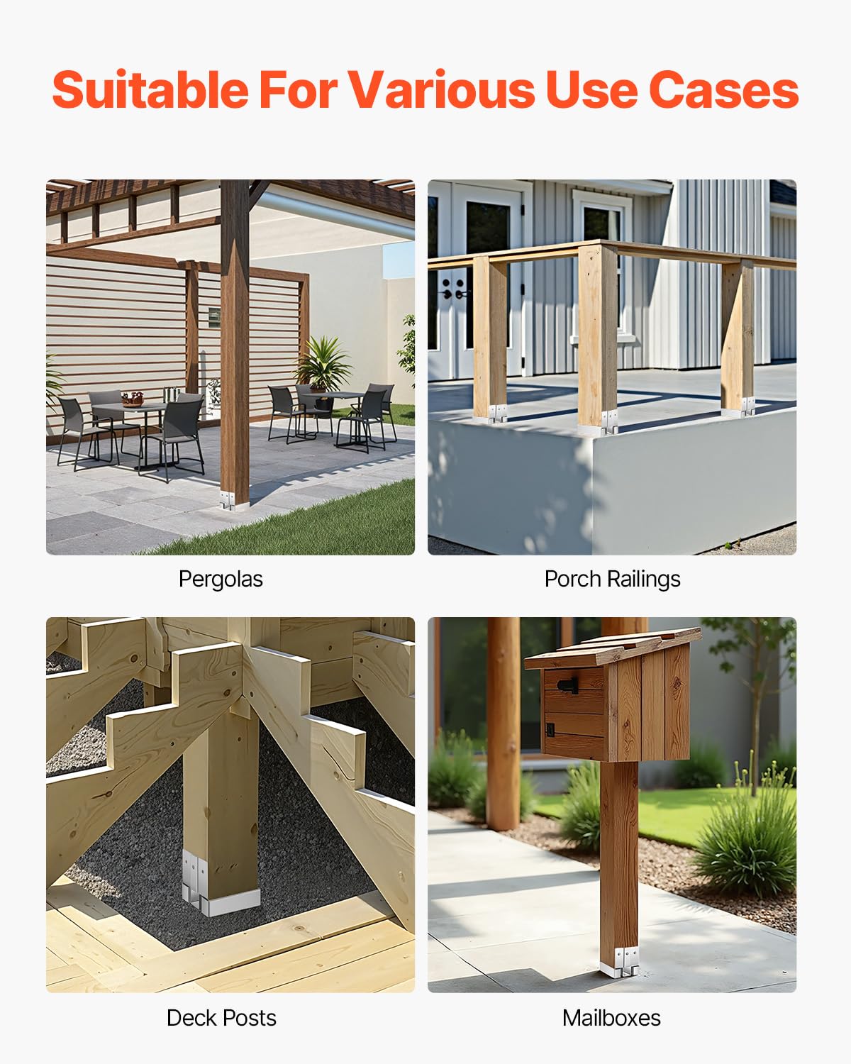 VEVOR Base para Postes, Anclaje para Postes de Hormigón, Acero al Carbono Galvanizado de Alta Resistencia con Separación de 2,54 cm, para Pérgolas y Patios de Hormigón, 96 x 90,5 x 80 mm, 10 uds