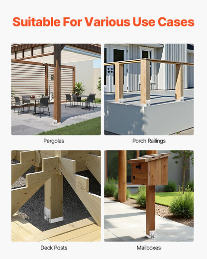 VEVOR Base para Postes, Anclaje para Postes de Hormigón, Acero al Carbono Galvanizado de Alta Resistencia con Separación de 2,54 cm, para Pérgolas y Patios de Hormigón, 96 x 90,5 x 80 mm, 10 uds