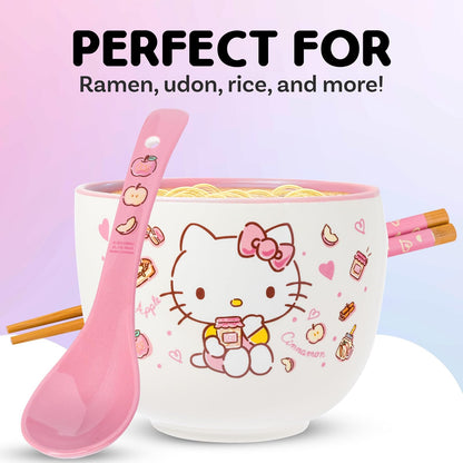 Silver Buffalo Sanrio Hello Kitty - Juego de cuencos y palillos de ramen de 20 onzas