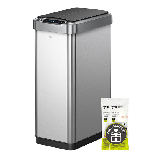 EKO Phantom-T - Bote de basura vertical con sensor de movimiento de 50 litros, acabado de acero inoxidable cepillado