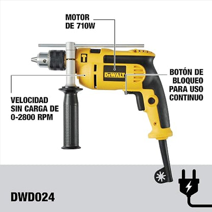 DEWALT Taladro Percutor 1/2" (13mm), 710W, 0-2600RPM, DWD024
