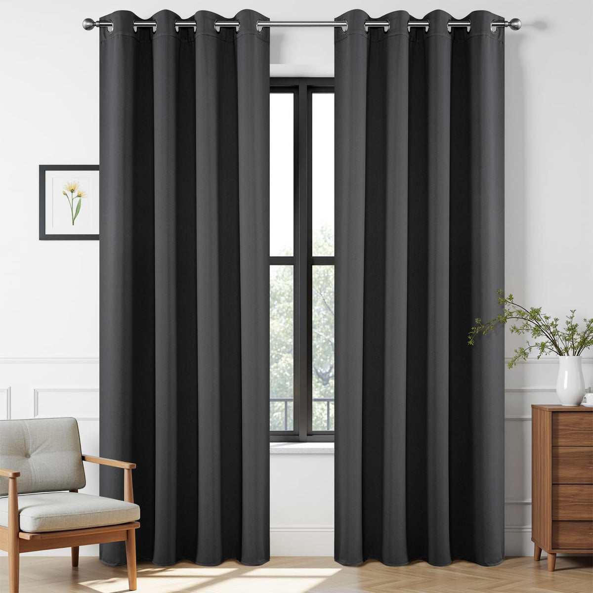 Joydeco Juego de Cortinas Opacas con Ojales, 2 Paneles - Gris Oscuro - 132.1An x 274.3Al cm (2 Paneles)