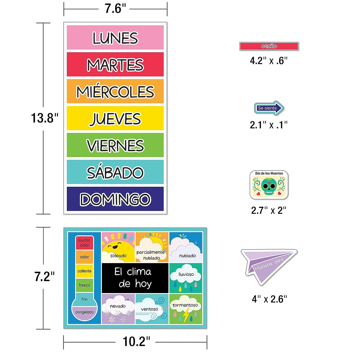 Carson Dellosa Happy Place - Juego de 139 piezas de calendario español, cabecera mensual, día festivo, cobertura de números, estaciones, clima, tabla de días de la semana, ESL o aula bilingüe, tablero