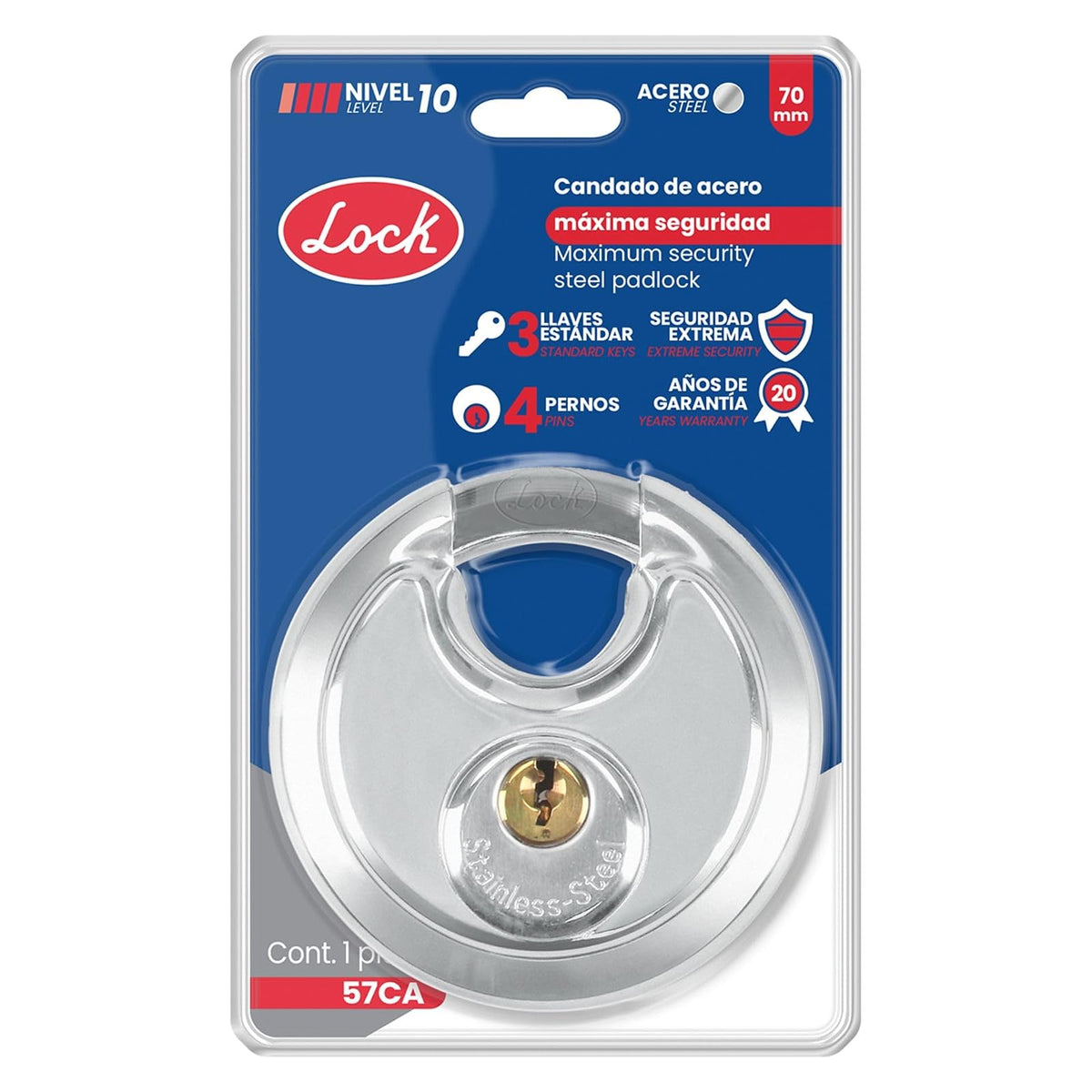 Lock 57CA Candado de máxima seguridad tipo disco 70 mm, llave estándar