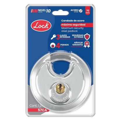 Lock 57CA Candado de máxima seguridad tipo disco 70 mm, llave estándar