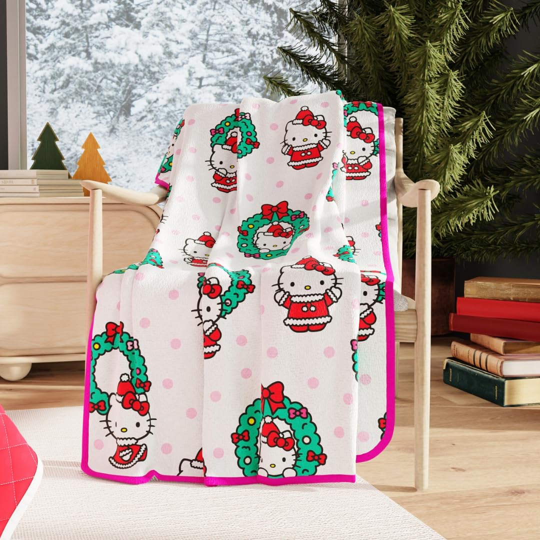 Franco Manta de Felpa Coleccionable con Personajes Licenciados - 40 in x 50 in - Hello Kitty - Merry Boughs