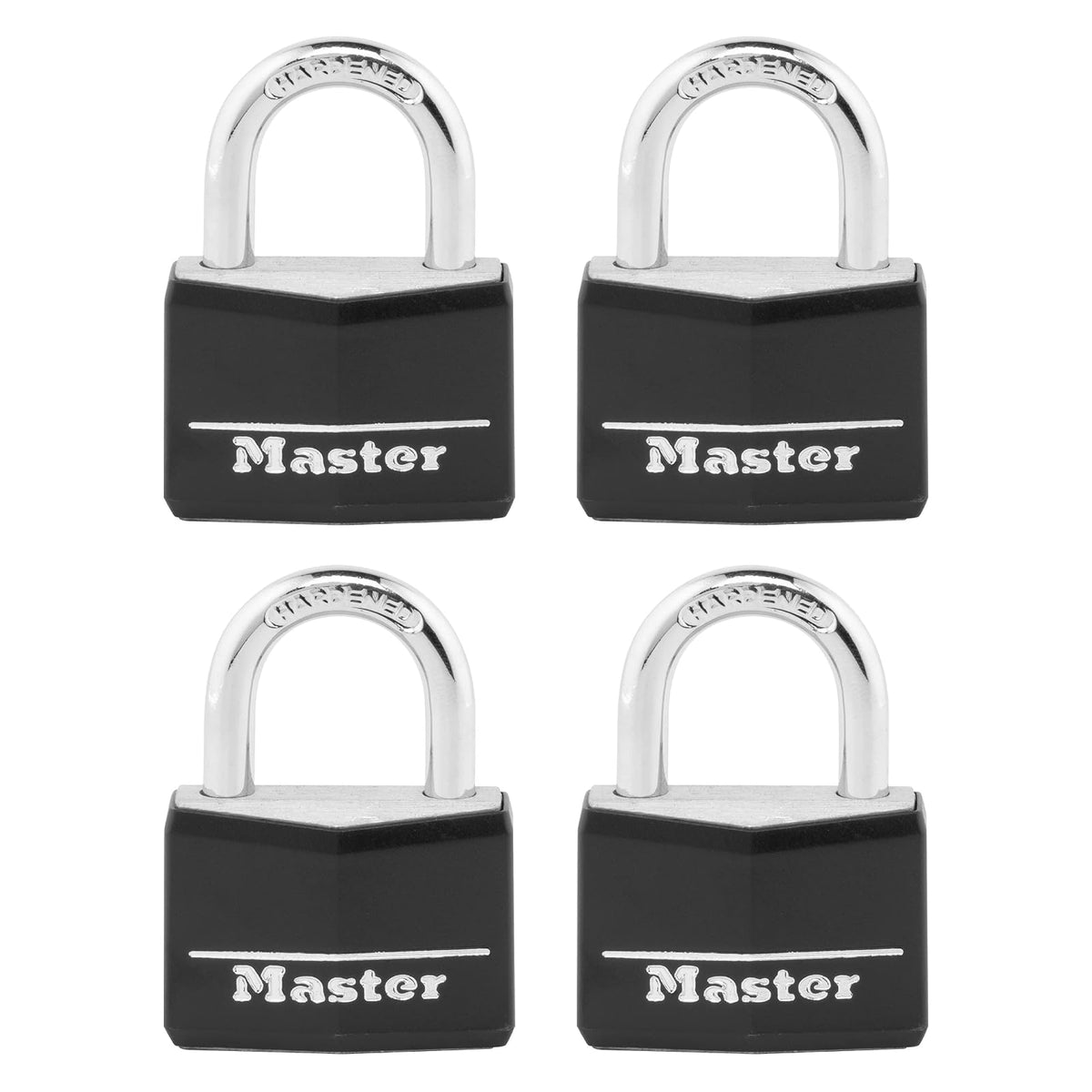 Master Lock 141Q Candado con llave de aluminio cubierto, paquete de 4, color negro