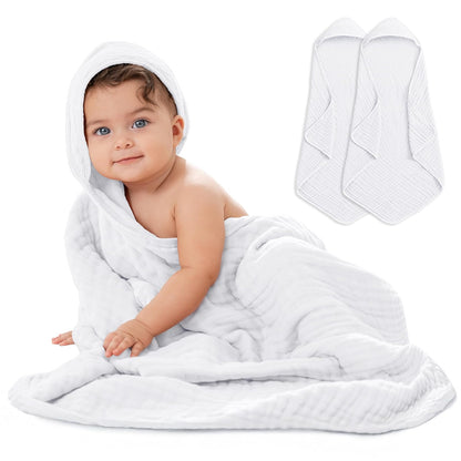 Comfy Cubs Toalla con Capucha para Bebé, Grande, 81 × 81 cm, Paquete de 1 | Azul Pacífico - 6 Capas Algodón Muselina 100% – Suave y Absorbente para Bebés, Niños y Niñas para la Hora del Baño - Blanco - Paquete de 2 - Bebé