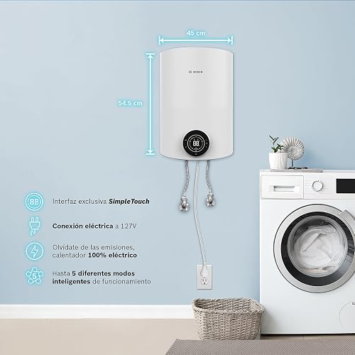 BOSCH, Calentador de agua de depósito Eléctrico, 127V, para 1 regadera, Display Digital SimpeTouch Bosch, 5 modos de uso, compatible con calentadores solares, Capacidad 35L, Modelo Smart Tank
