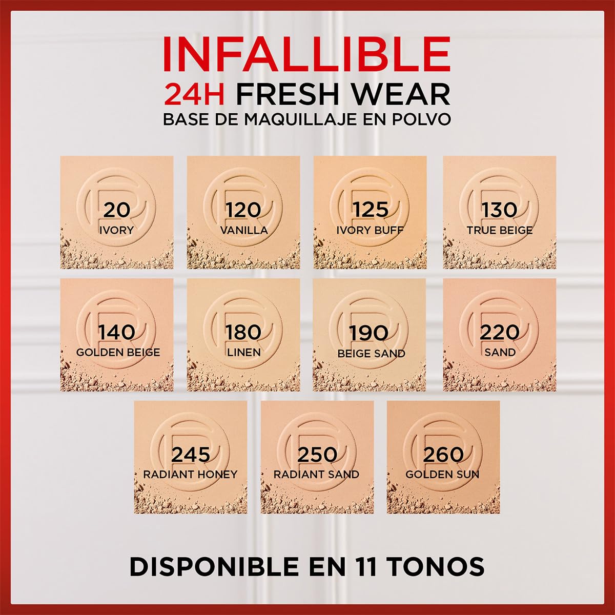 L'Oréal Paris Infallible 24H Fresh Wear, Base de Maquillaje en Polvo, Alta Cobertura con Acabado Mate, Larga Duración y Control de Brillo, Tono 180 Linen