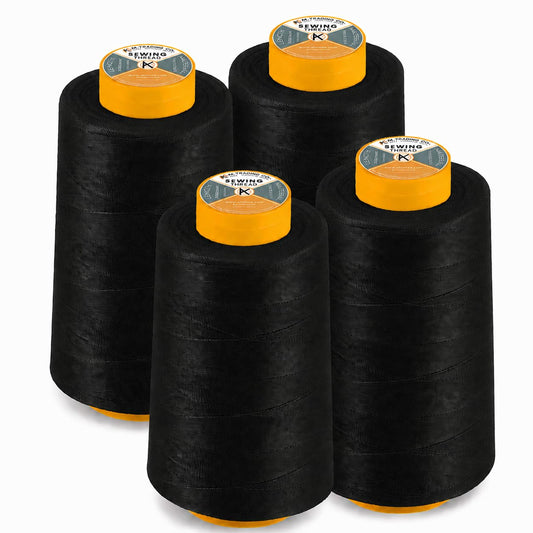 AK-Trading 4-Pack BLACK Serger Cone Thread (4000 yards each) of Polyester thread for Sewing, Quilting, Serger