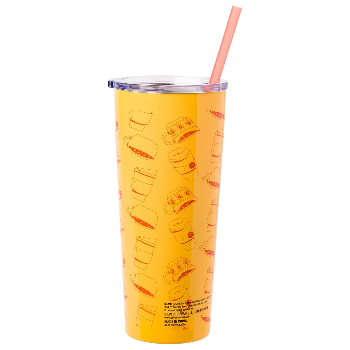 Silver Buffalo Gilmore - Vaso de acero inoxidable de doble pared con popote con logotipo de Luke, 22 onzas