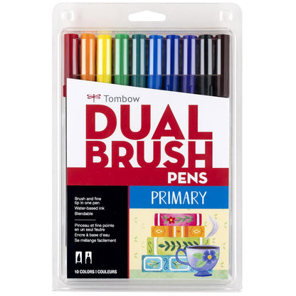 Tombow Dual Brush Pen Marcadores Artísticos de Doble Punta - Primarios - 1-paquete - Paquete de 10