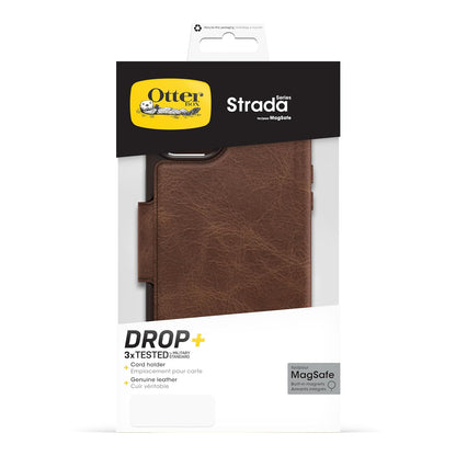 OtterBox - Funda Tipo portafolios para iPhone 15 Plus y iPhone 14 Plus Strada - Espresso (café), Soporte para Tarjetas, se Ajusta a MagSafe, Piel auténtica, Bolsillo y Funda Tipo Folio