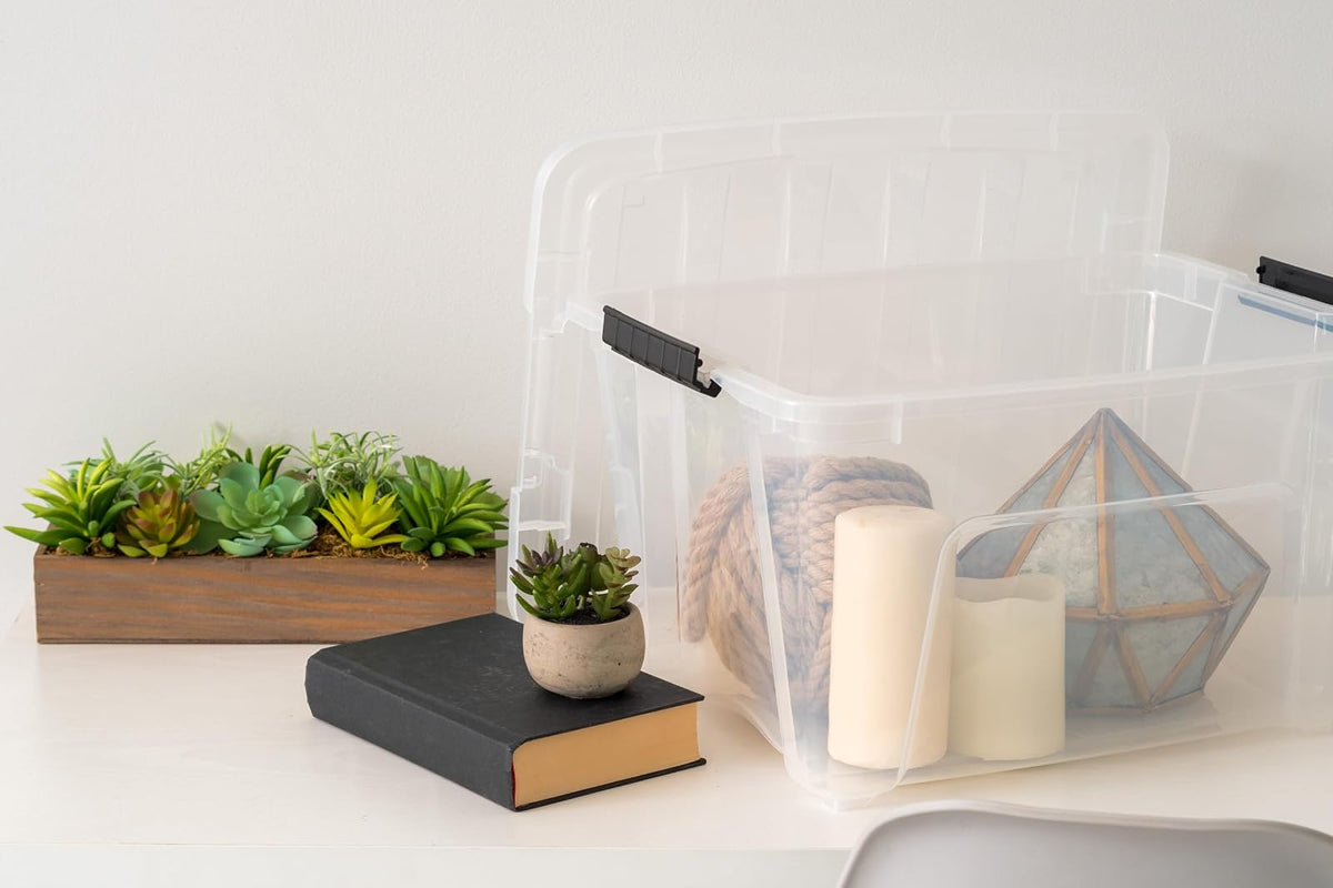 IRIS USA 6 Contenedores de 32 Qt con Tapa, Transparentes | Diseño transparente para ver el contenido fácilmente. Ideal para ropa de cama, decoración y clóset. Diseño anidable.