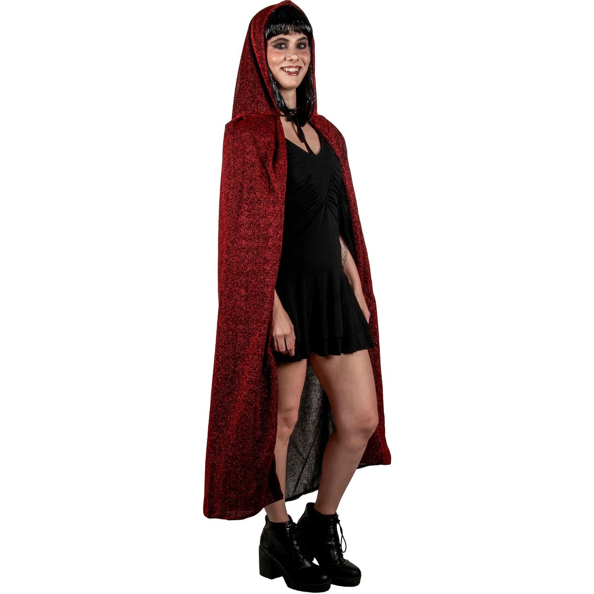 REV Capa Roja Brillosa de Poliéster – Capa con Brillo para Disfraz de Vampiresa, Caperucita o Reina Roja – Accesorio para Fiesta, Halloween, Carnaval o Cosplay