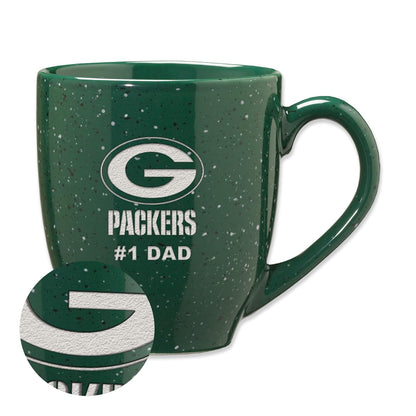 Rico Industries NFL Football Green Bay Packers #1Dad - Taza de café de cerámica moteada grabada con láser de color del equipo de 16 onzas