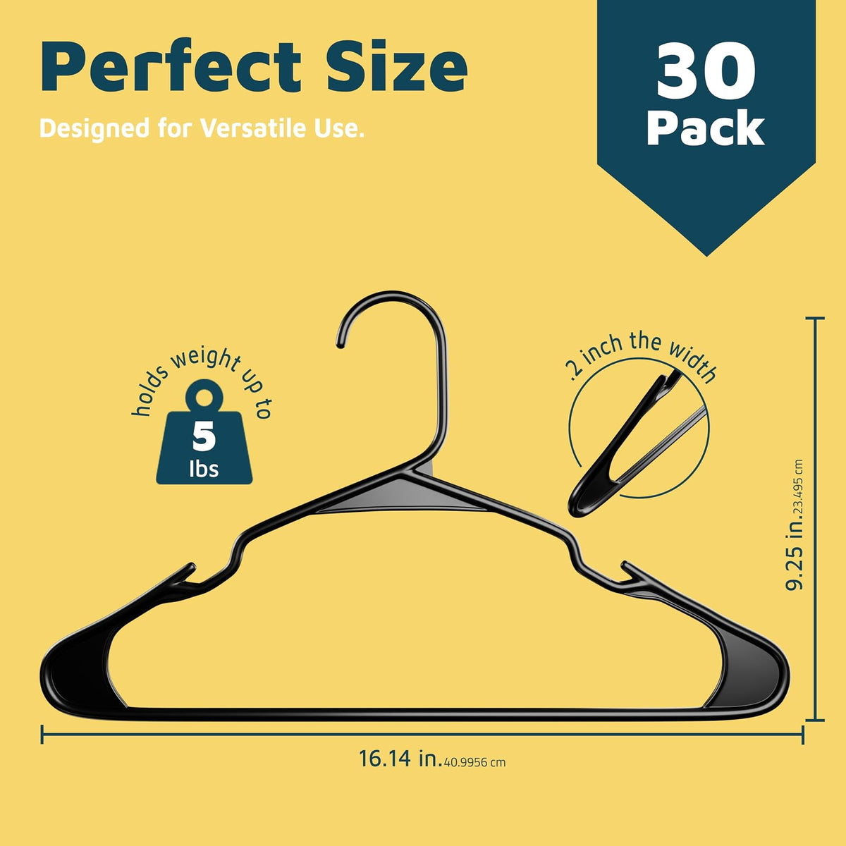 Plastic Clothes Hanger Set - 30 Pieces Versatile, Lightweight, Space-Saving, Non-Slip, Slim Designed, Dry and Wet Clothes Hanger Set - Black